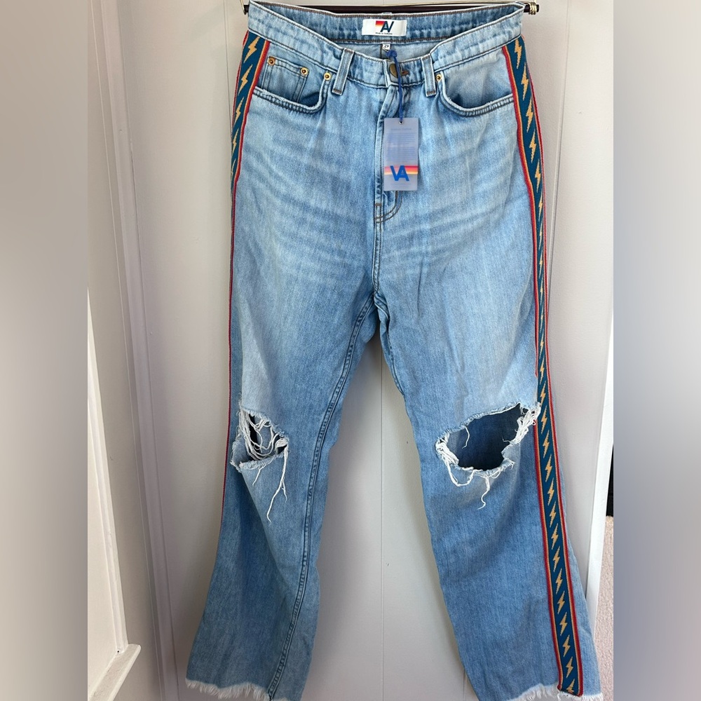 Aviator Nation Light Blue Distressed Wide Leg Jeans - Picture 4 of 13